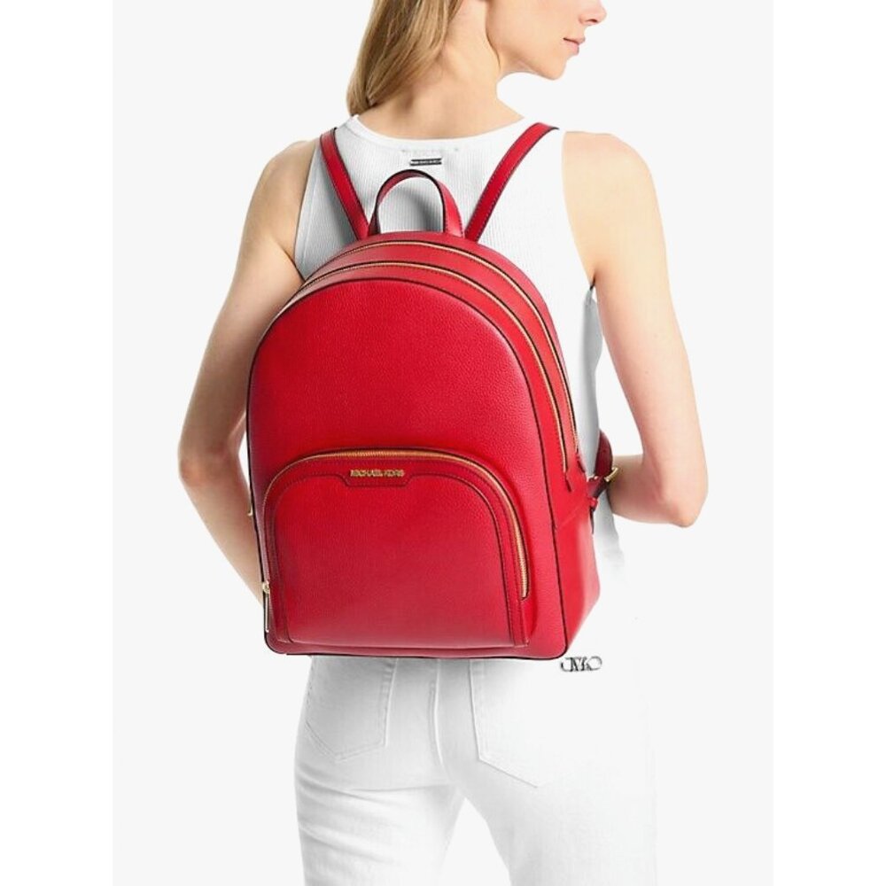New Michael Kors Jaycee Large Pebble Leather Backpack Bright Red